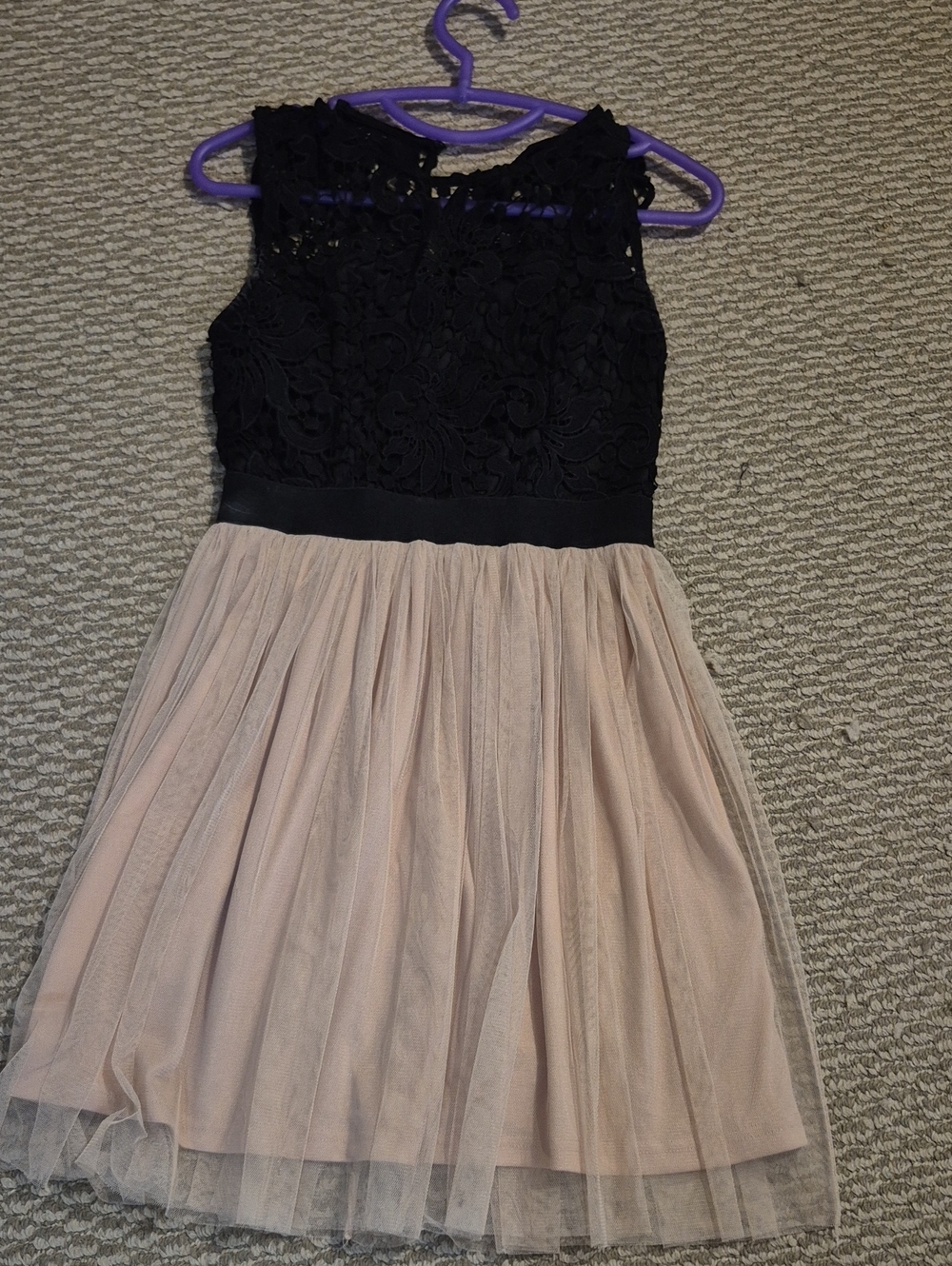 Women Black Lace & Blush Tulle Party Dress